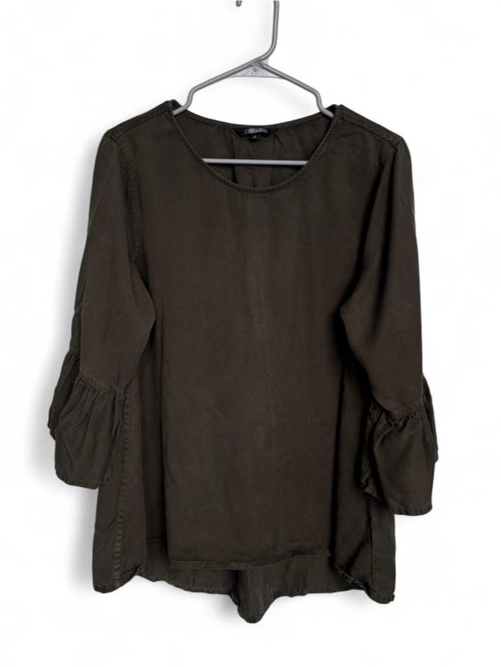 John Mark Olive Green Tencel High Low Bell Sleeve Top Medium Minimalist Basic